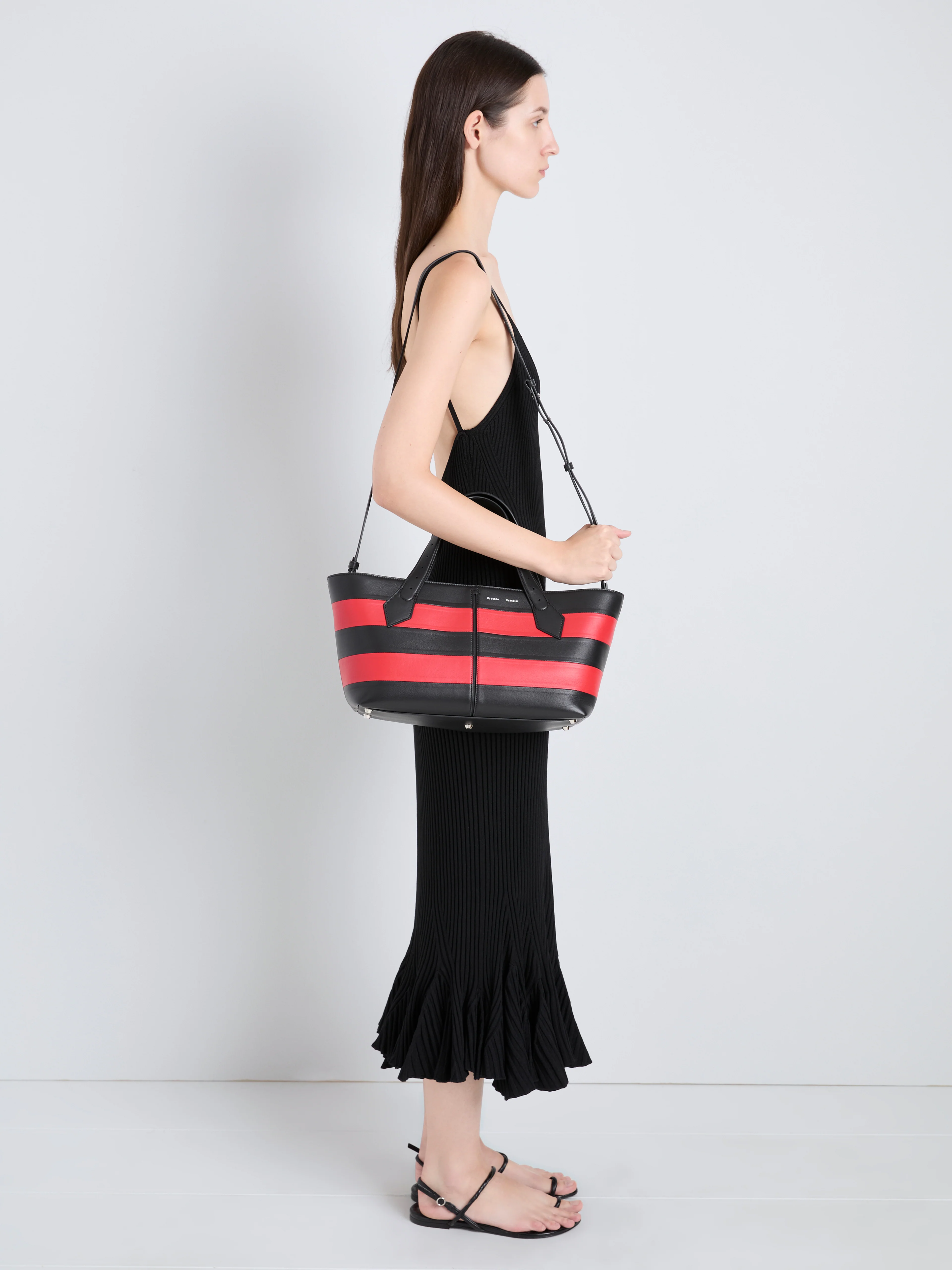 East West Chelsea Tote in Striped Nappa Plonge - Image 6